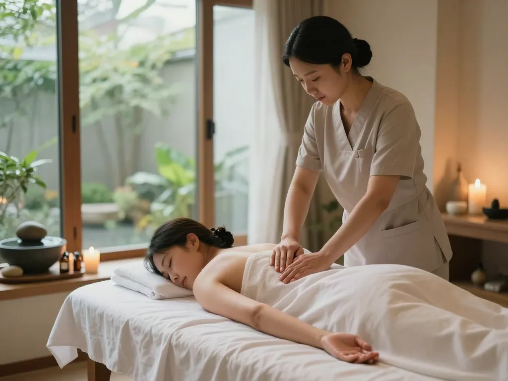 Relaxing 서대문출장안마 treatment in serene spa with calming ambiance.